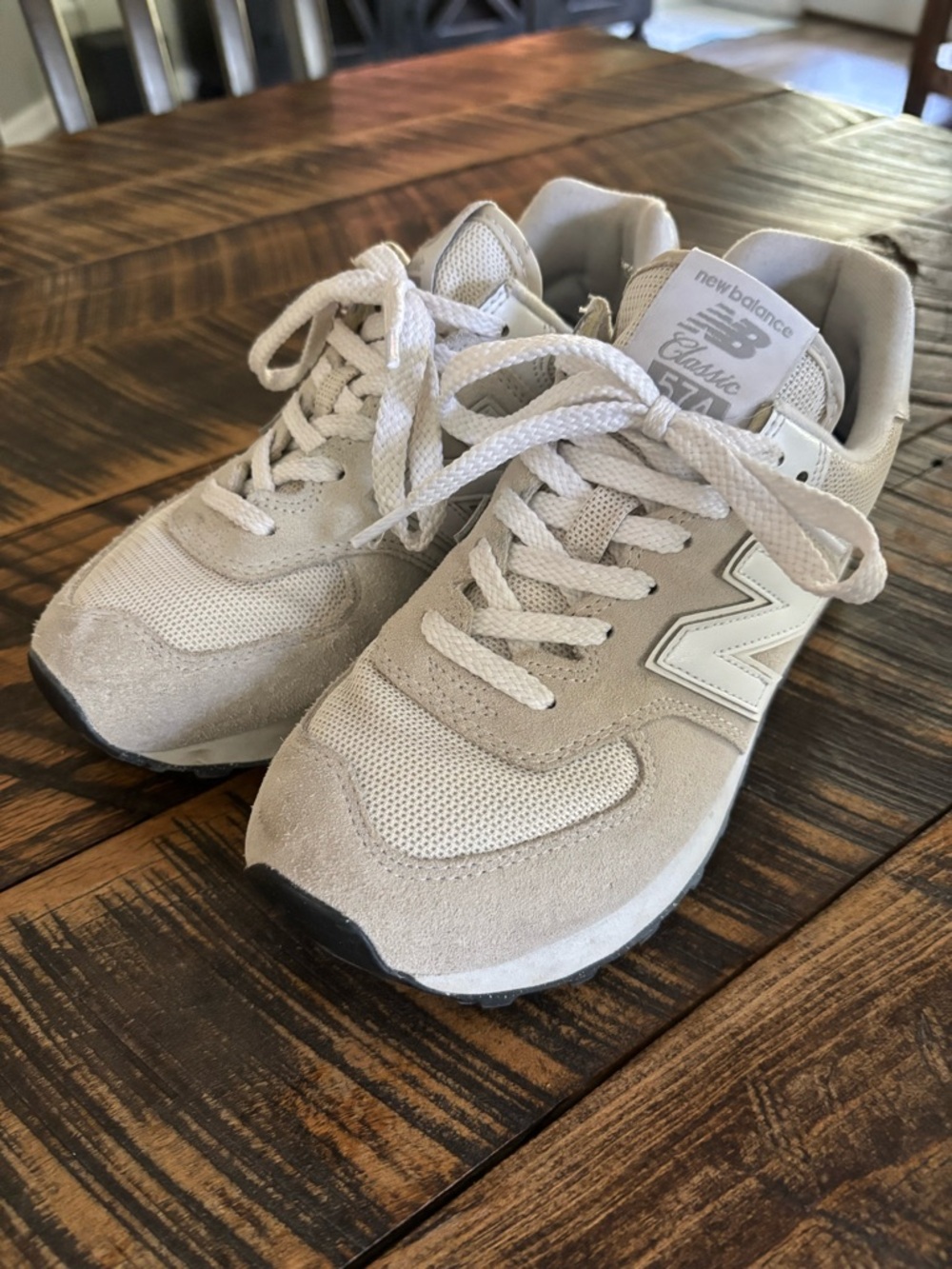 New Balance 574 light gray suede and mesh sneakers